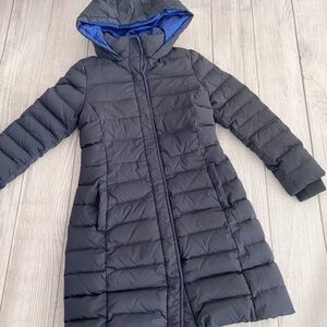 Theory navy long hooded puffer coat- kids